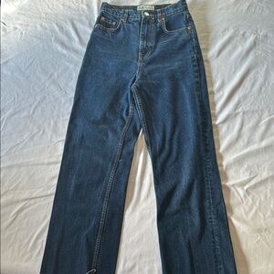 Zara High Rise Straight Leg Jeans Blue Frayed Hem Women’s Size (See Meas)